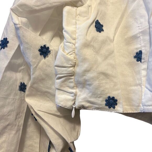 Floral Embroidered Crop Top Tie Front Long‎ Sleeve Blouse - Picture 6 of 9